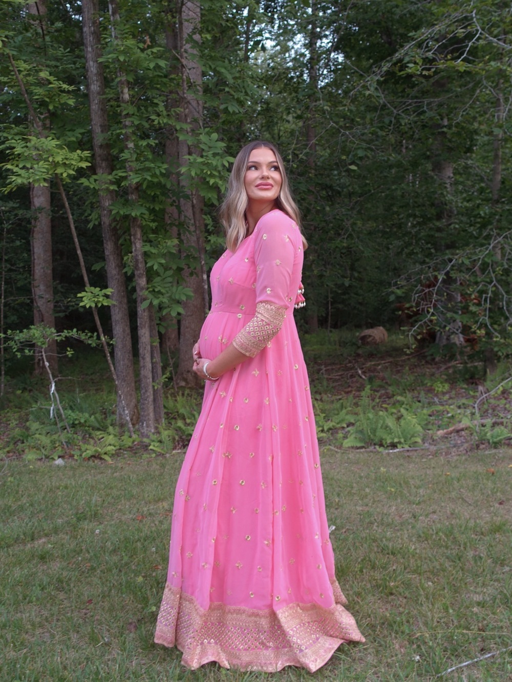 Pink Indian Anarkali Dress w/ Gold Embroidery & Matching Dupatta | Worn Once